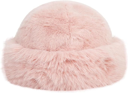 Fuzzy Bucket Hats for Woman Fur Winter Hat Fluffy Warmer Fisherman Cap