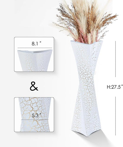 27.5 Inch (Ice Crack White) Tall Floor Vase for Home Decor - Modern Freestanding Vase with Textured Finish, Handmade Design for Pampas Grass, Artificial Flowers, Farmhouse Living Room Corner Décor