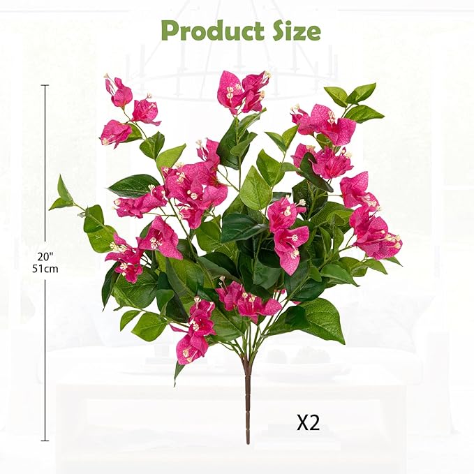 Hollyone 2Pcs Bougainvillea Artificial Flowers Bouquets Rose Red Fake Flower Silk Flowers with Long Stem Floral Arrangements Faux Bougainvillea Plant for DIY Wedding Party Centerpieces Home Decor