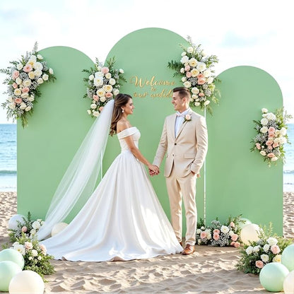 Sage Green Beige Arch Backdrop Cover 8FT 7.2FT 6.6FT Wedding Arch Covers Set of 3 Spandex Fitted Fabric Backdrops Double-Color Arch Covers Stretchy Backdrop for Party Baby Shower Birthday Decoration