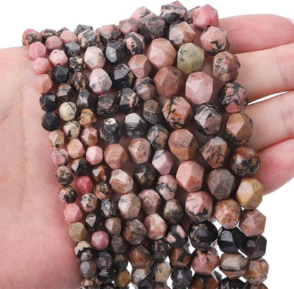 Faceted Natural Rhodochrosite Stone Round Beads 10mm 36cm/Strand for Jewelry Making