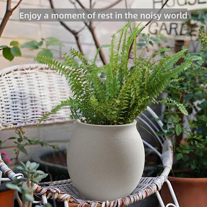 Large White Ceramic Vase, Wide-mouthed Round Planter with Drainage Hole, 9.7 Inch Tall, Minimalist Home Decor for Indoor Plants, Flowers, Table, Shelf,Floor, Living Room, Wedding (Sandstone White)