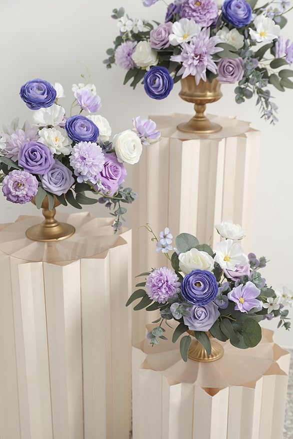 YYHUAWU Artificial Flowers Combo Set Purple Fake Flower Leaf Box with Stems for DIY Wedding Bouquets Centerpieces Flower Arrangements Decorations Baby Shower Party Home Decorations