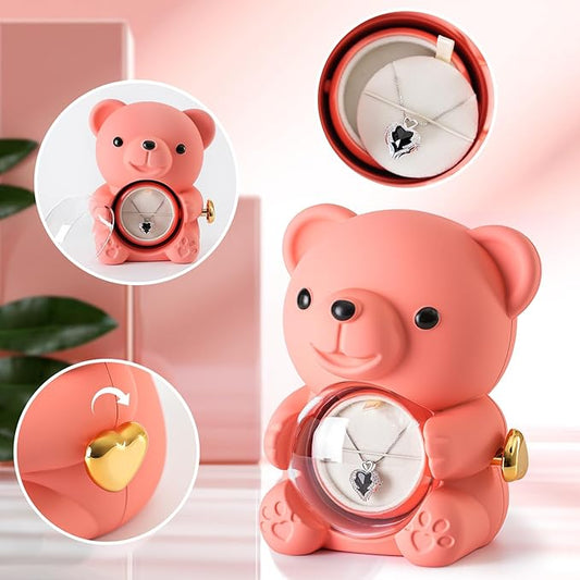 Cute Teddy Bear with Preserved Rose - A Real Rose Flower in Bear with Elegant Gift Box - Romantic Gift for Her in Mother's Day, Weddings, Anniversaries, and Bridal Showers (Pink)