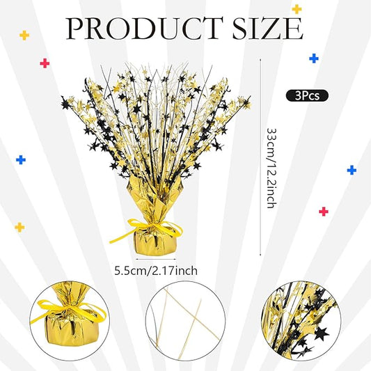 Crowye 3 Pieces Metallic Foil Spray Centerpiece Christmas Party Star Table Decoration Burst Centerpieces Fall Table Decor for Birthday New Year 2026 Party Holiday(Black Gold)