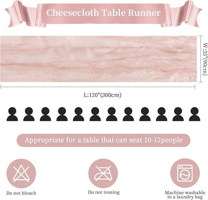 6 Pack Dusty Pink Cheesecloth Table Runner 10FT Long Boho Gauze Table Runner Rustic Sheer Runner for Wedding Bridal Baby Shower Birthday Party Table Decor Thanksgiving Christmas Decorations