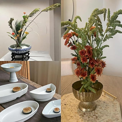 Stainless Floral Frogs Kenzan, Round Metal Flower Frog Vase Arranger Pin Holder for Ikebana, DIY Flower Craft Arrangements, Set of 3 (Gold)