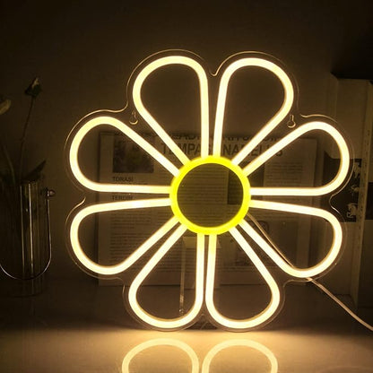 Flower Neon Signs Warm White LED Neon Light for Wall Decor Flowers Shaped Light up Sign for Bedroom, Christmas Gift, Shop, Teen Room, Dormitory (12.6 x12.6 inch)