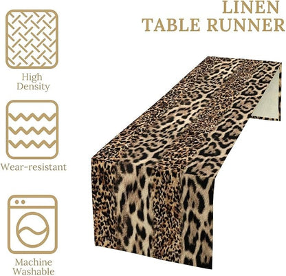 Animal Skin Print Table Runner, Vintage Farmhouse Cottage Country Western Wildlife Safari Leopard Dinner Runner for Home Kitchen Dining Table Party Holiday 13x120in