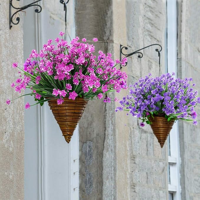 8 Bundles Artificial Flowers, Fake Artificial Greenery UV Resistant No Fade Faux Plastic Plants for Wedding Bridle Bouquet Indoor Outdoor Home Garden Kitchen Office Table Vase (Fuchsia)