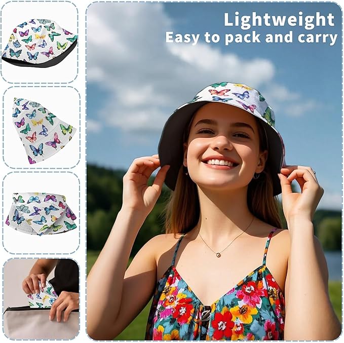 Bucket Hat for Women Men Unisex Sun Cap Packable Outdoor Fisherman Hat Headwear,Reversible Double-Side-Wear