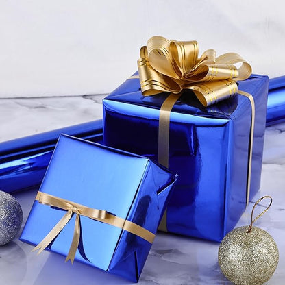 NESCCI Royal Blue Metallic Wrapping Paper, Solid Color Paper,Gift Wrapping Paper,Perfect for Wedding,Valentine's Day,Birthday, Christmas,Baby Shower,DIY Bouquet (17.5 Inches X 32.8 Feet)