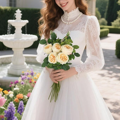 Real Touch Austin Roses Peonies Artificial Flowers 4 Bouquets Latex Fake Peonies with Long Stem Realistic Faux Peonies Flower for Wedding Party Home Table Centerpieces Decorations (Champagne)