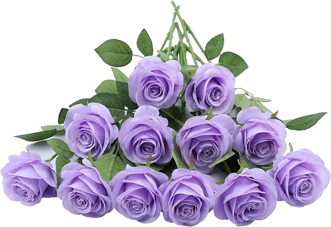 Artificial Rose Flower Artificial Flowers Flower with Long Stem Silk Roses Bouquet for Wedding Bridal Shower Party Home Decoration (Lavender, 30 Pcs)