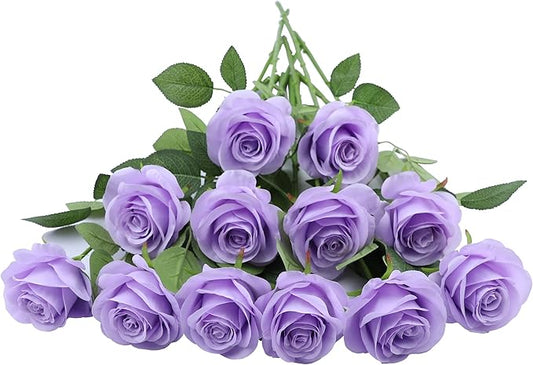Artificial Rose Flower Artificial Flowers Flower with Long Stem Silk Roses Bouquet for Wedding Bridal Shower Party Home Decoration (Lavender, 30 Pcs)