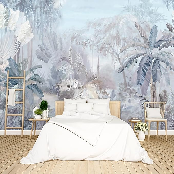 Tropical Botanical Wallpaper Woodland Forest Tree Bedroom Banana Leaf Plant murals Aesthetic Room Decor Living Room tv Background Large Wall Mural - 137"x96" Not Peel and Stick