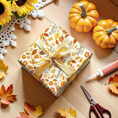 Aobkiat Fall Thanksgiving Tissue Paper for Gift Bags,24 Sheets Pumpkin Maple Leaf Design Paper,Orange Wrapping Craft Paper for DIY, Autumn Harvest Present Packaging,15 x 20 Inch