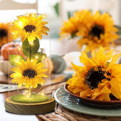 Christmas Sunflower Gifts for Women Mom Grandma, Enchanted LED Sunflower Lamp, Unique Artificial Flowers in Glass Dome, Present for Christmas,Birthday, Anniversary, Wedding,Mother's Day
