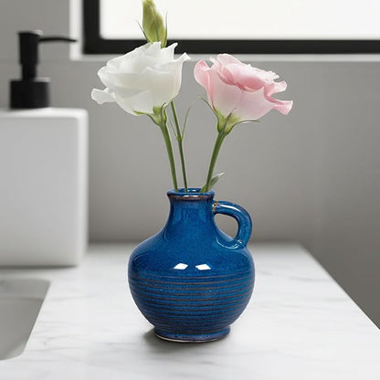 Sunddo Blue Ceramic Flower Vase, 6 Inch Small Modern Vase, Decorative Vases for Home Decor, Farmhouse Decor, Centerpieces, Entryway Living Room Dining Table Kitchen Decor