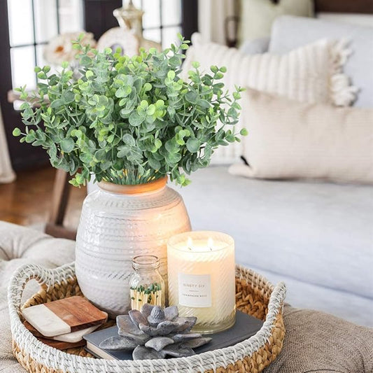 Rinlong Artificial 6Pcs Faux Eucalyptus Leaves Stems Spray Fake Plants Indoor Eucalyptus Branches Artificial Greenery Faux Plants for Farmhouse Bathroom Office Decor