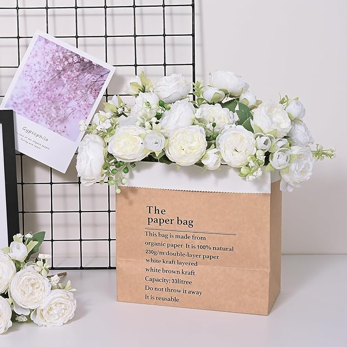 MARTINE MALL 8 Packs Peonies Artificial Flowers, White Artificial Peonies, Silk Peonies Flowers Fake Peonies Artificial Flowers Peonies Bouquet for Centerpiece Table Wedding Party Home Decor