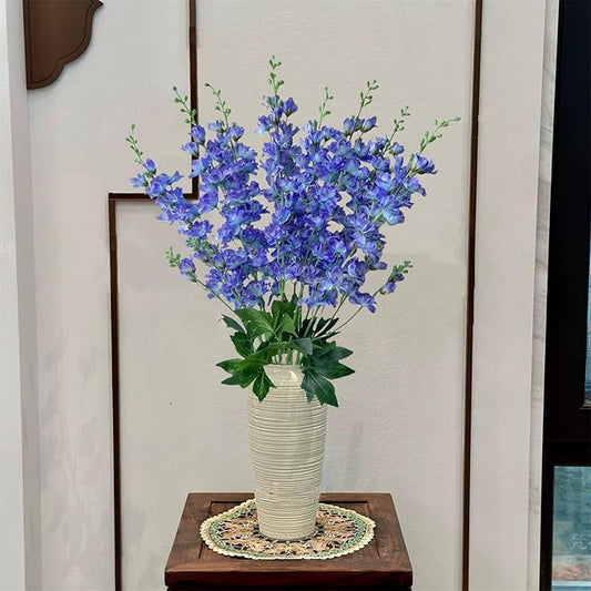 8 pcs Blue-Purple Delphinium Artificial Flowers, 34.25''Artificial Snapdragon Flowers Tall Fake Flowers Silk Flowers Faux Delphinium Bulk for Tall Vase Home Wedding Garden Table Decor (Blue-purple)