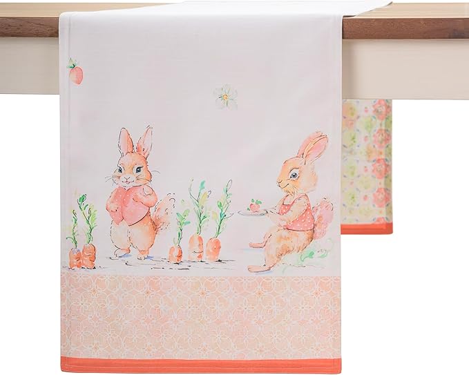 Maison d'Hermine Table Runner 100% Cotton Double Layer Table Runners 108 inches Long Decorative for Home Kitchen Dining Party Baby Shower Wedding Bridal Shower Spring Summer (Bunny Party,14.50"x108")
