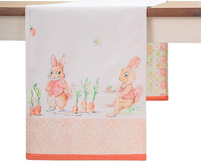 Maison d'Hermine Table Runner 100% Cotton Double Layer Table Runners 108 inches Long Decorative for Home Kitchen Dining Party Baby Shower Wedding Bridal Shower Spring Summer (Bunny Party,14.50"x108")