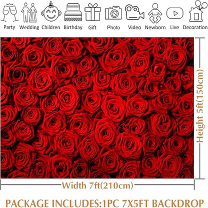 Avezano Valentine's Day Backdrop Rose Flower Wall Photo Background Red Rose Wedding Bridal Shower Photography Backdrop Mother's Day Birthday Party Dessert Table Banner (7x5ft)