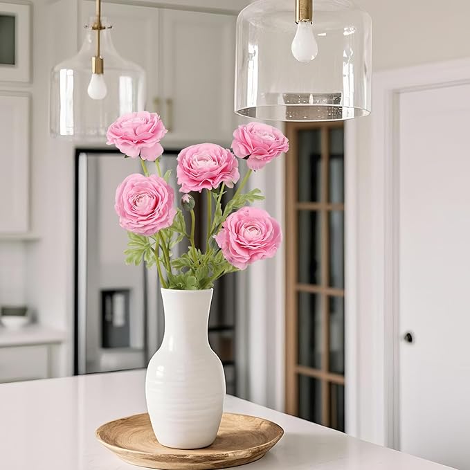 Faux Ranunculus 5PCS Real Touch Flowers Pink Peonies 21.6” Pink Ranunculus Long Stem Artificial Flowers for Tall Vase for Weddings Bridal Bouquet Baby Shower Decorations