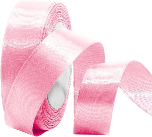 Luomorgo 1 Inch Pink Satin Ribbon, 25 Yards Solid Color Ribbon, Fabric Ribbon for Gift Wrapping, Flower Bouquet, DIY Craft, Sewing, Wedding, Birthday Party Decorations