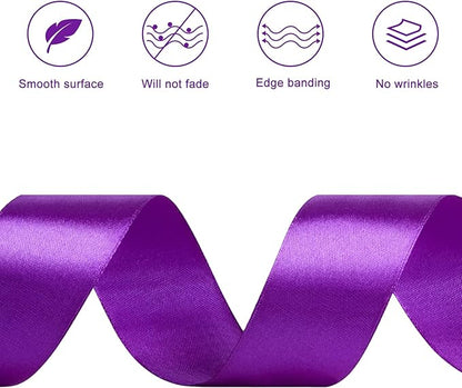 1-1/2 Inches 50 Yards Purple Satin Ribbon, Solid Fabric Ribbon Roll for Flower Bouquets, Gift Wrapping, Wedding, Handmade Crafts