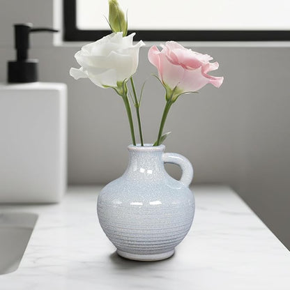Sunddo Blue Ceramic Vases for Home Decor, 6 Inch Modern Decorative Vase with Handle, Small Flower Vase for Centerpiece, Entryway Living Room Dining Table Farmhouse Office Decor