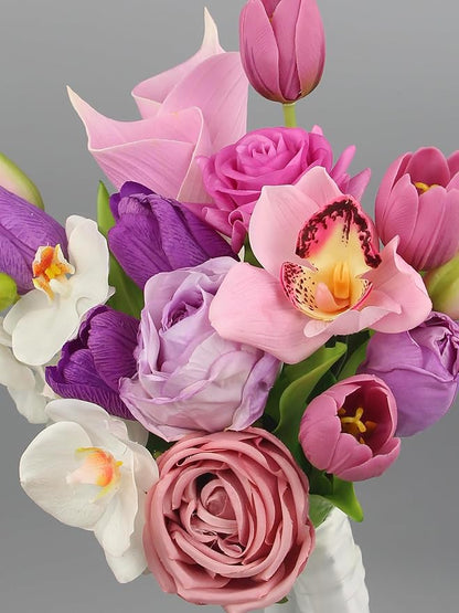 Rinlong 9.8 Inch Silk Posy Bouquet Wedding Bouquets for Bride Artificial Tulips Small Bridal Bouquet for Wedding Ceremony Dark Pink
