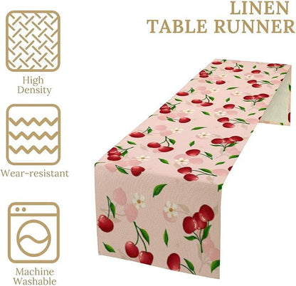 Cherry Table Runner,Spring Summer Fruit Tropical Birthday Party Decorations Dining Room Home Kitchen Table Decor 13 x 70In