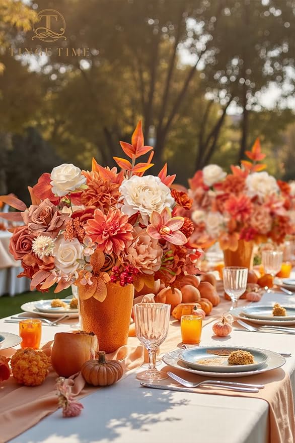 TINGE TIME Fake Flowers Artificial Flowers Peonies Bulbous Chrysanthemum Daisy Hydrangea Sunflower Violets Dahlia Daffodils Epiphyllum Orchid Cherry Blossom Camellia Leyaron (Terracotta Orange)