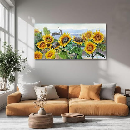 Ardemy Sunflower Wall Art Canvas Flower Yellow Picture Floral Landscape Painting for Living Room, Nature Large Framed Artwork Bedroom Bathroom Dining Room Home Office Wall Decor 40"x20"