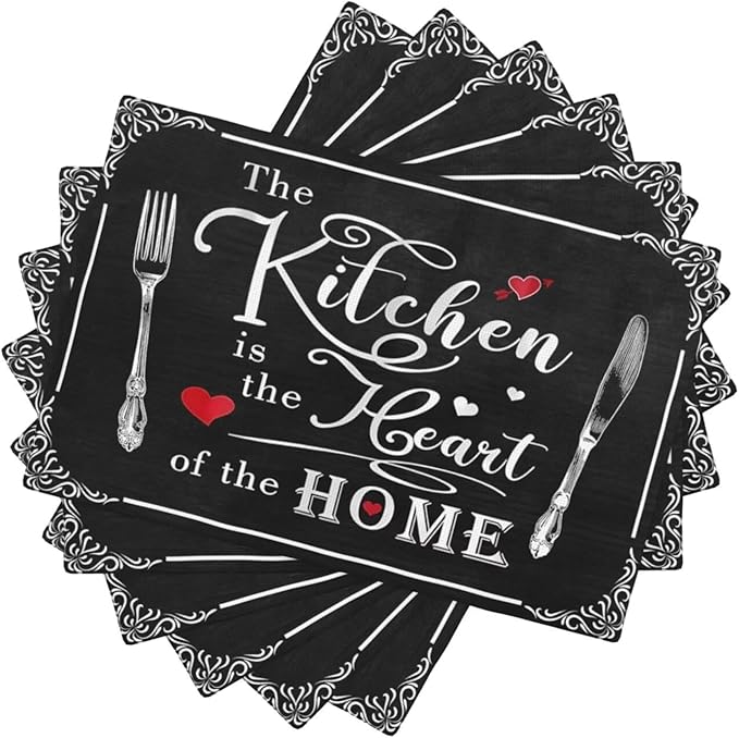 Fork Spoon Kitchen Table Placemats Set of 6 Retro Country Cooking Theme Place Mats for Home Party Indoor Holiday Rustic Washable Heat Resistant Table Mats 12 x 18 Inch