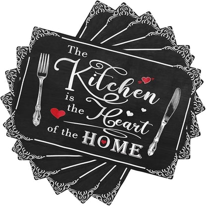Fork Spoon Kitchen Table Placemats Set of 6 Retro Country Cooking Theme Place Mats for Home Party Indoor Holiday Rustic Washable Heat Resistant Table Mats 12 x 18 Inch