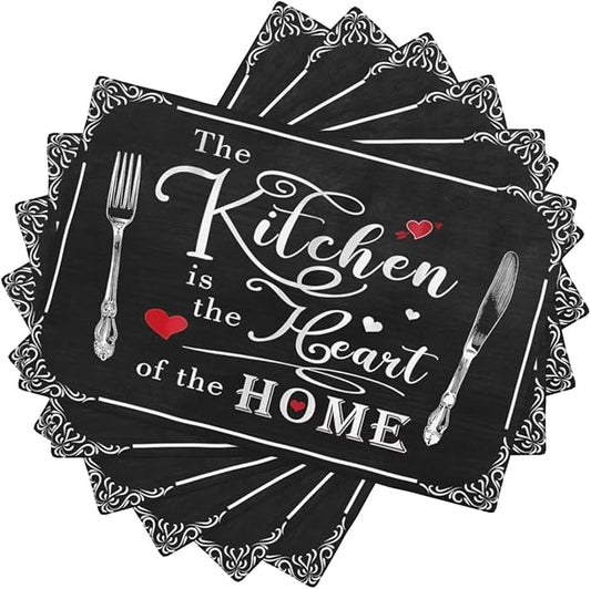 Fork Spoon Kitchen Table Placemats Set of 6 Retro Country Cooking Theme Place Mats for Home Party Indoor Holiday Rustic Washable Heat Resistant Table Mats 12 x 18 Inch