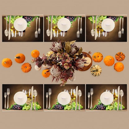 PVC Placemats Set of 6 Grape Red Wine Glass Wipeable Table Mats Washable Heat Resistant Non Slip Vinyl Dining Table Mat for Kithen Indoor Outdoor Patio Farmhouse Place Mats Decorative