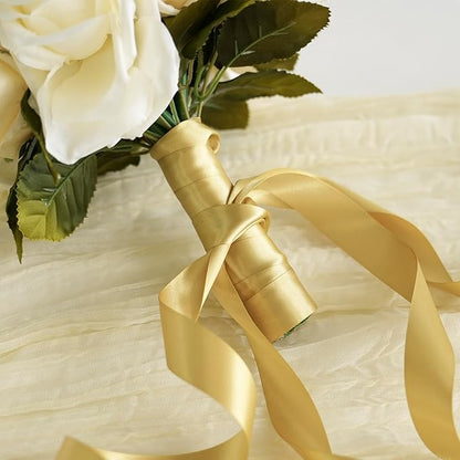MEEDEE Gold Ribbon 1 Inch Gold Satin Ribbon Lux Double Faced Satin Ribbons by 50 Yards Polyester Wrapping Ribbons for Crafts, Wedding, Flower Bouquet, Holiday Decorating