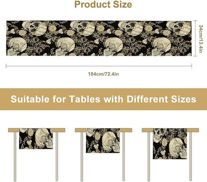 Gothic Table Runner,Vintage Floral Skull Print Table Runner for Home Kitchen Table Dining Garden Farmhouse Wedding Party Decor 13x108 Inch