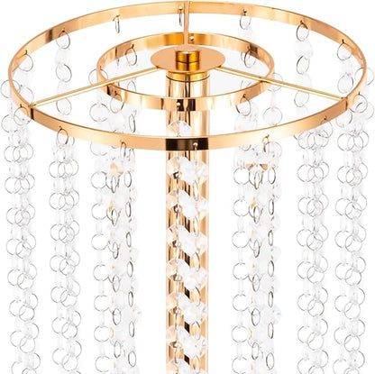 10 Pcs 23.6In Tall Crystal Flower Vase, Acrylic Crystal Flower Vases Metal Flower Stand for Wedding Reception and Event Centerpieces 9.4 x 9.4 x 23.6 Inch Gold