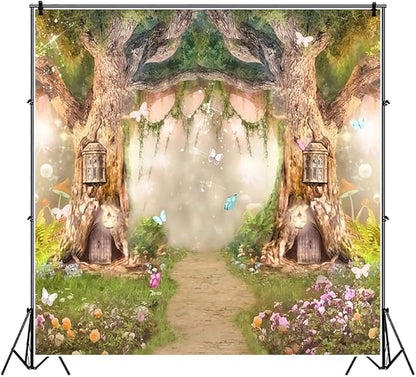 Leowefowa 10x10ft Vinyl Birthday Backdrops Fairy Tale Forest Enchanted Flower Baby Shower Photo Backgrounds for Birthday Party Photoshoot Newborn Baby Kids Children Studio Props Photography Banner