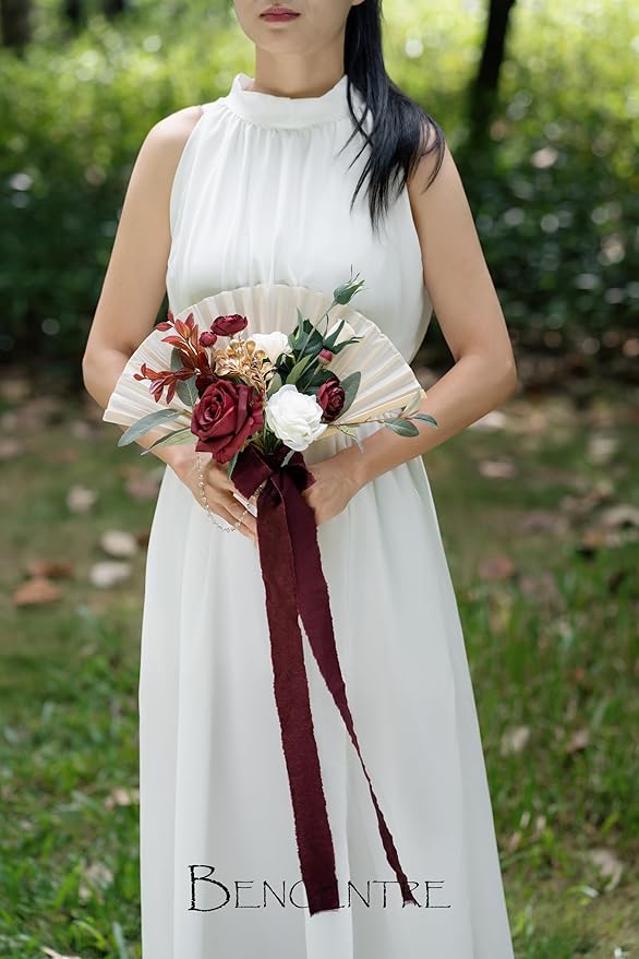Burgundy Wedding Bouquet,Bridesmaid Bouquet for Wedding Ceremony Anniversary, Party and French Rustic Vintage Wedding,Artificial Flowers