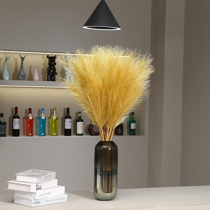9 Stems Gold Pampas Grass - 38 Inch Tall Faux Pompous Grass Decor, Large Artificial Pompas Floral for Wedding Flower Arrangement,Great Gatsby Party Decorationsa and Home Decor (Gold)