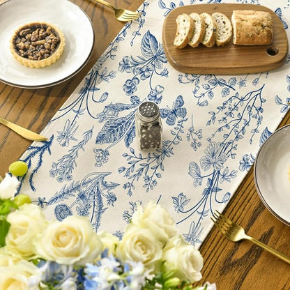 Artoid Mode Blue Wild Flowers Floral Spring Table Runner,Seasonal Summer Kitchen Dining Table Decoration for Home Party Decor 13x72 Inch