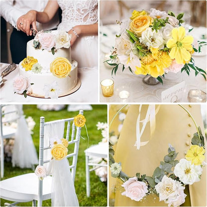 Artificial Flowers Combo Box Set Artificial Bouquets Wedding Flowers Faux Yellow Flowers Roses with Stems for Wedding Centerpieces Party Home Decor