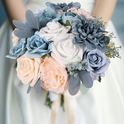 Artificial Flowers Combo Box Blue Fake Flower Bouquet Set for Wedding Centerpieces Arrangements Bridal Shower Birthday Party DIY Decorations